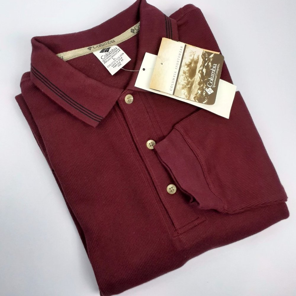 Columbia Sportswear Mens Polo Shirt Long Sleeve Size L Cotton Maroon